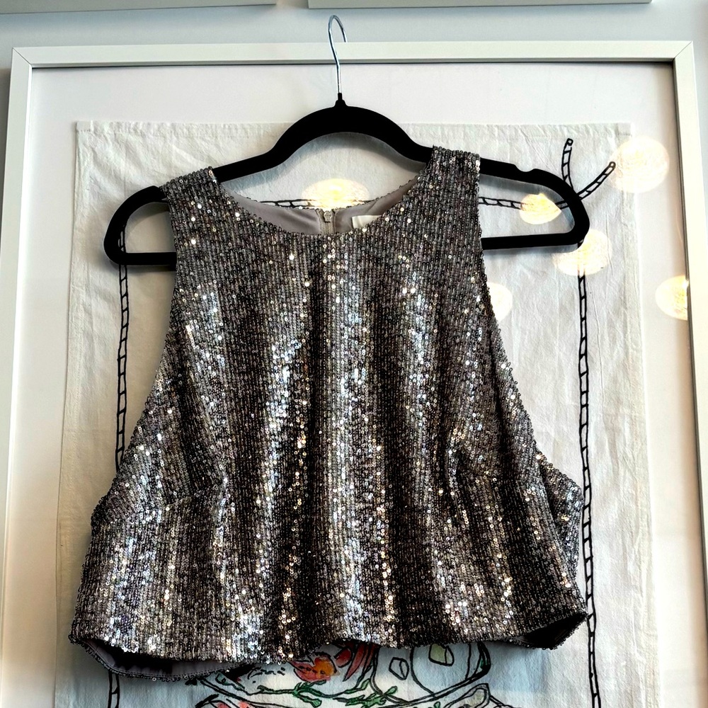 Silver Sequin Sleeveless Top
